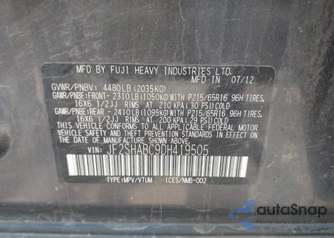 2013 Subaru Forester 2.5X from USA, damaged, VIN JF2SHABC9DH419505